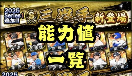 プロスピA-2025シリーズ1三塁手能力値当たりランキング！