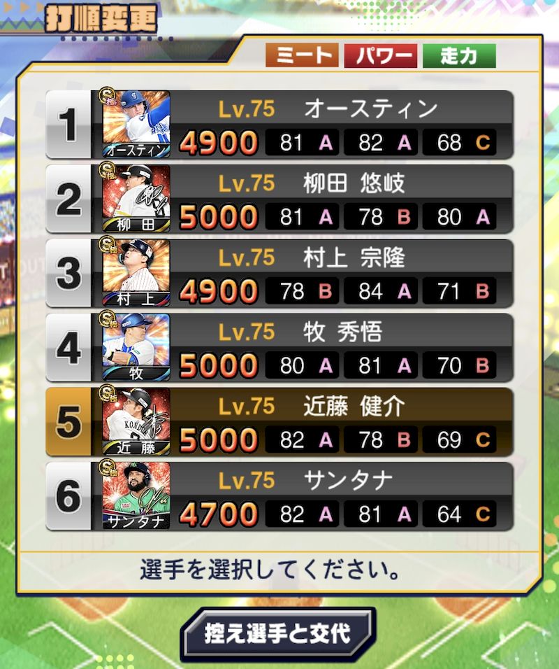 プロスピ野球盤オーダー