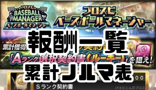 プロスピベースボールマネージャー累計報酬・各ランクと効果一覧