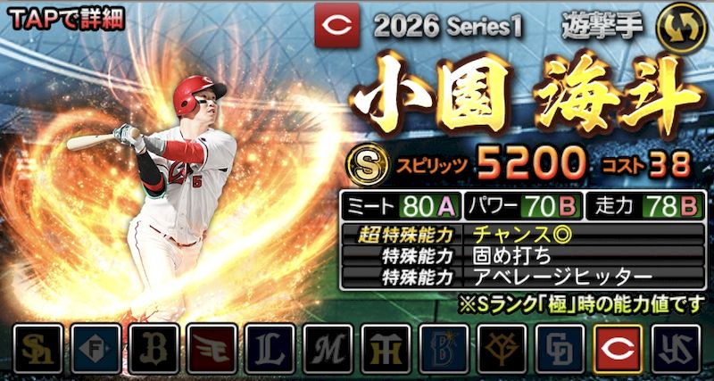 2026シリーズ1遊撃手小園