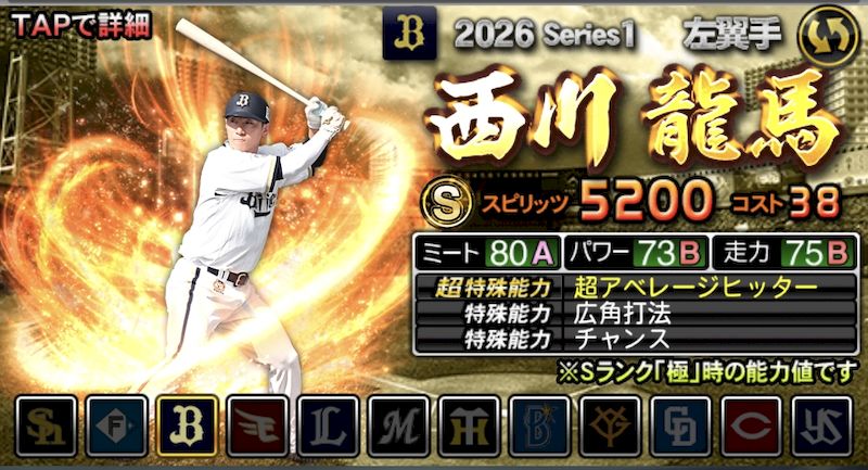 2026シリーズ1左翼手西川